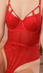 Lightweight red mesh fabric of Crimson Heat bodysuit with sensual design style.