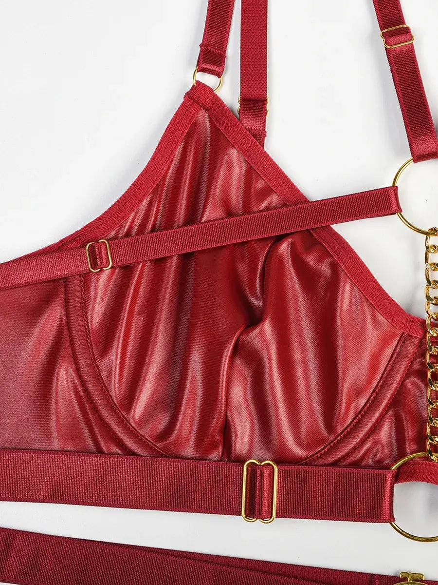 Crimson Obsession Burgundy PU Lingerie Set
