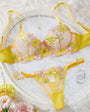 Daisy Embroidered Sheer Push - Up Bra Sexy Lingerie Set - gosundaymarket
