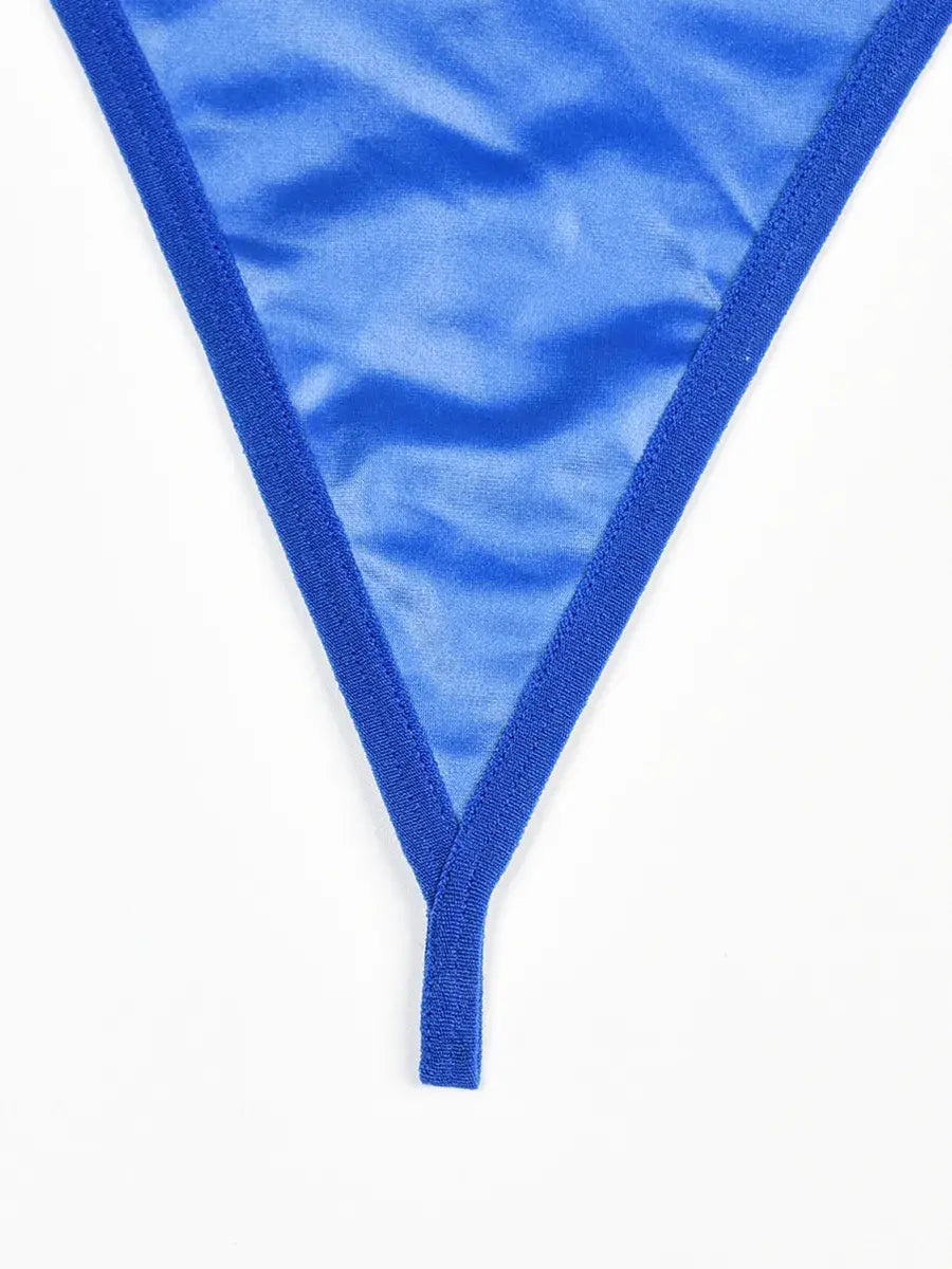 Comfort-focused blue PU thong with soft lining and flattering shape, included in the Electric Mirage lingerie set.