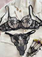 Elegant Floral Embroidered Sheer Mesh Lingerie Set - gosundaymarket