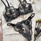 Elegant Floral Embroidered Sheer Mesh Lingerie Set - gosundaymarket