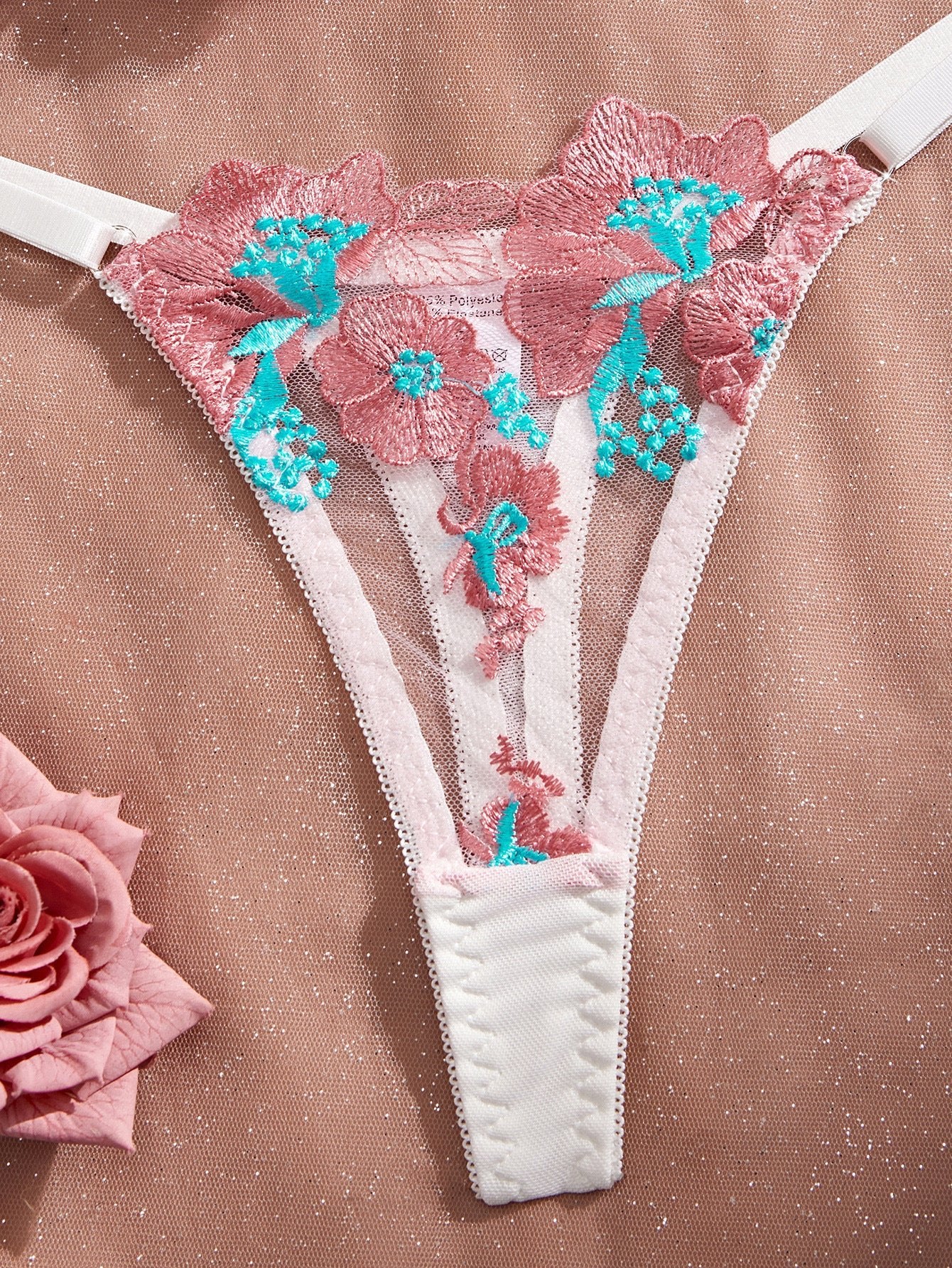First Love Floral Embroidered Sheer Bra & Panty Set - gosundaymarket