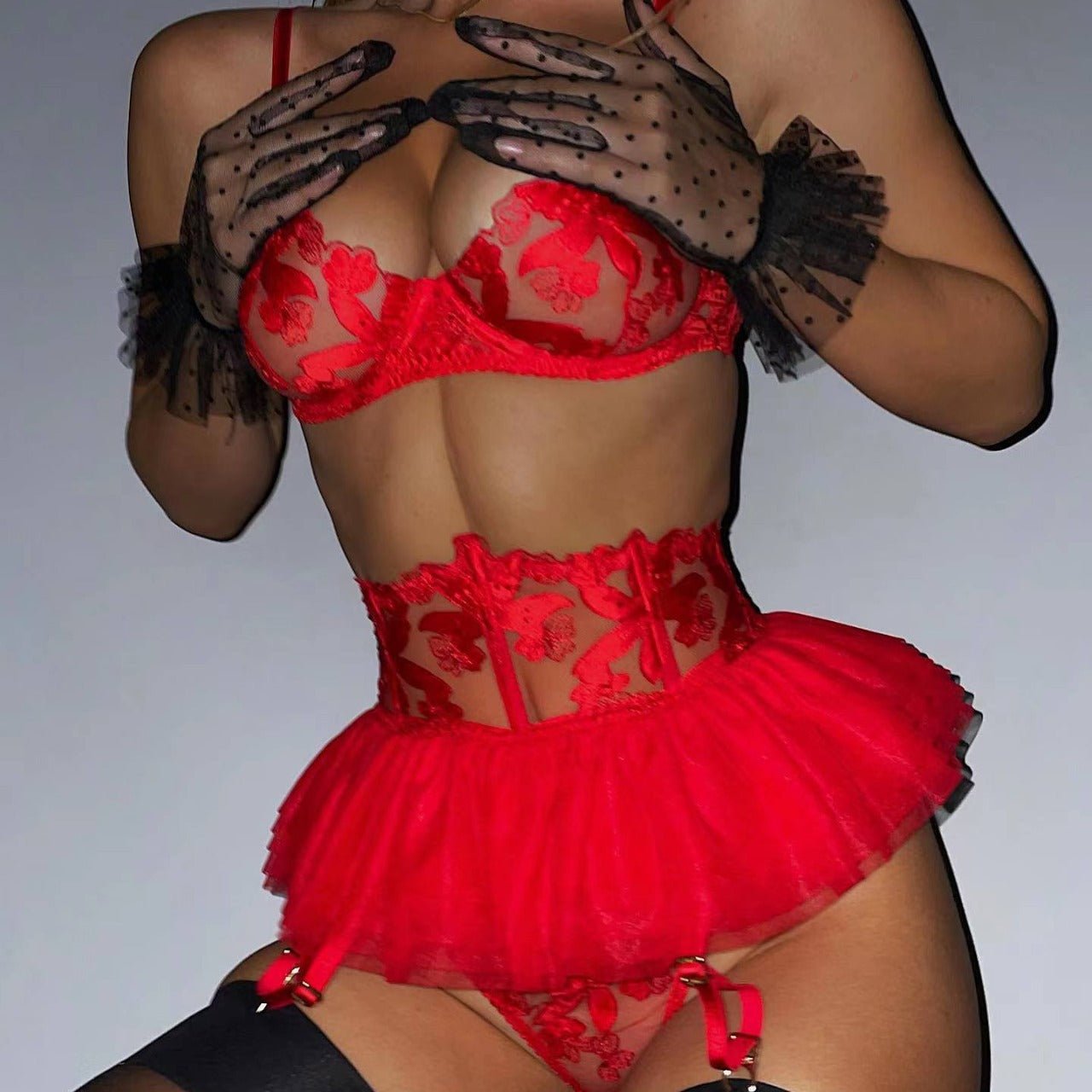 Floral Embroidered Sheer Lingerie Set - gosundaymarket