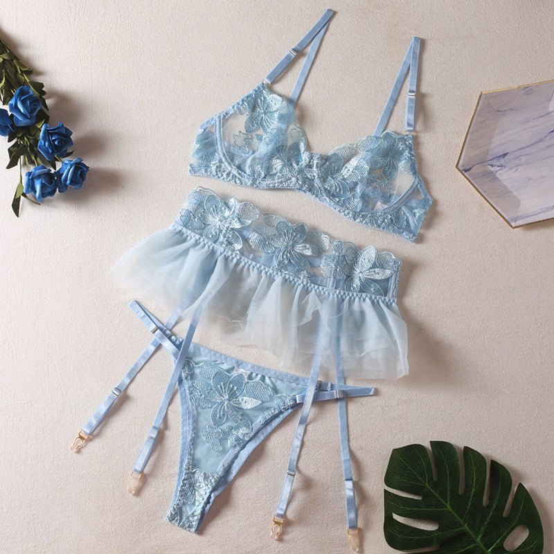 Floral Embroidered Sheer Lingerie Set - gosundaymarket