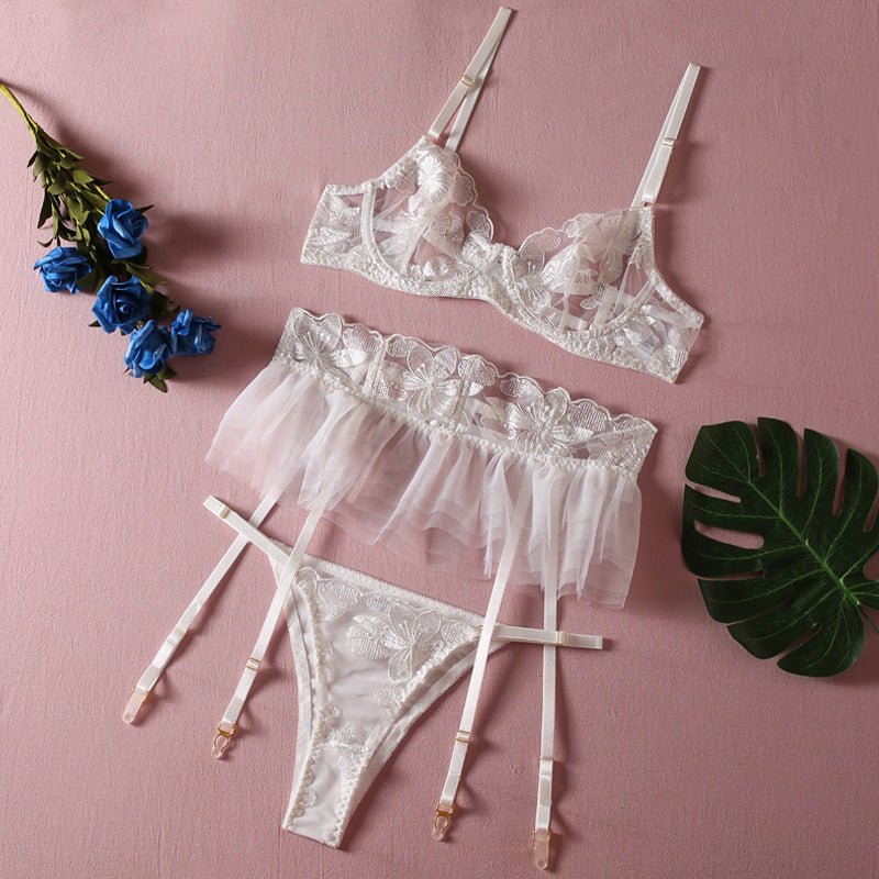 Floral Embroidered Sheer Lingerie Set - gosundaymarket