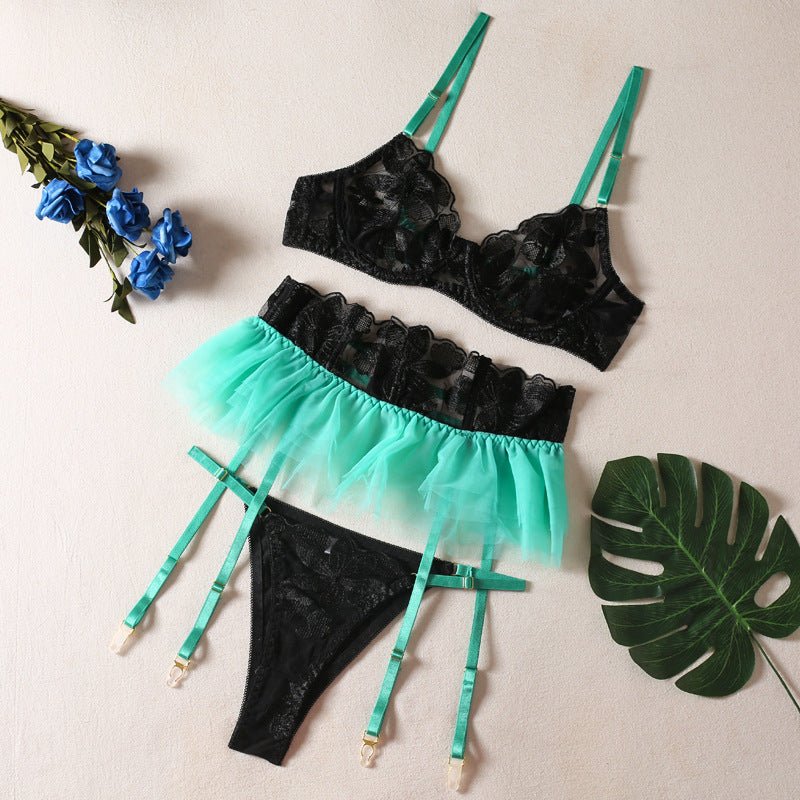 Floral Embroidered Sheer Lingerie Set - gosundaymarket