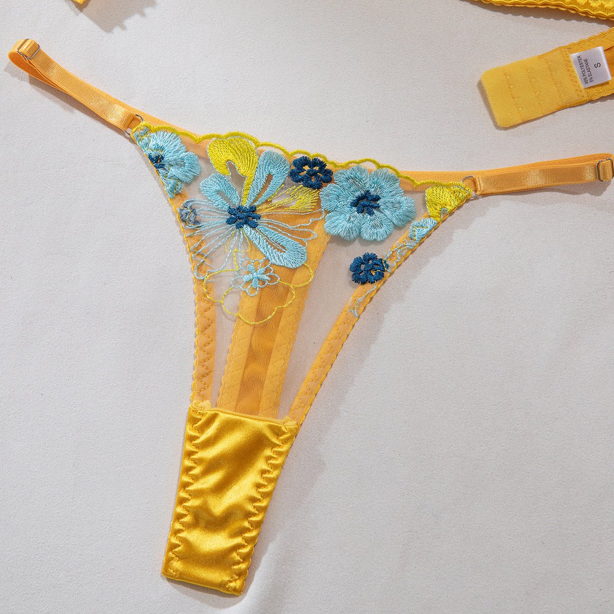 Floral Embroidered Sheer Satin Mesh Lingerie Set - gosundaymarket