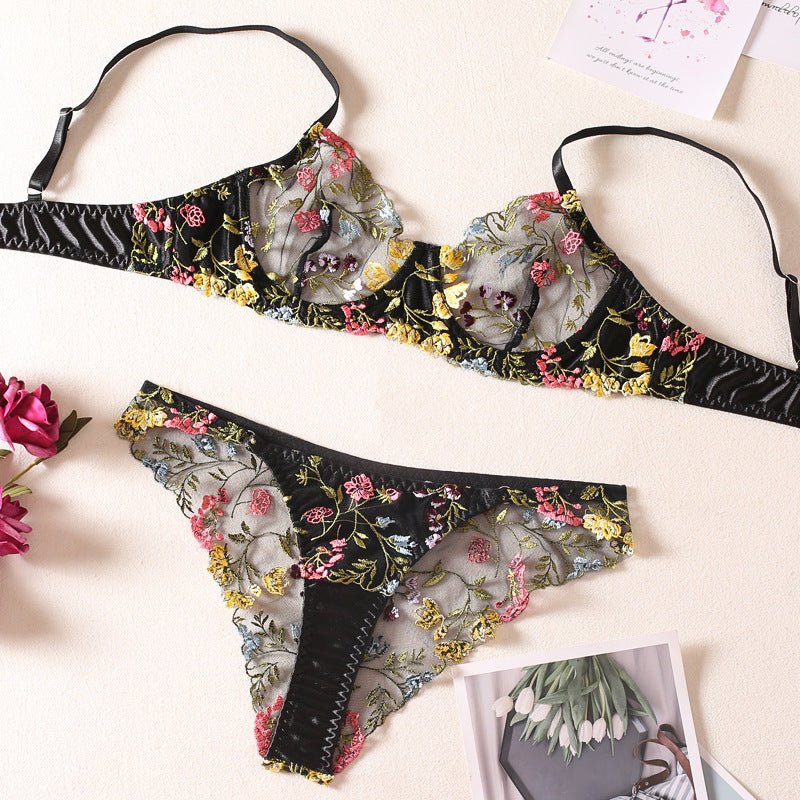 Green Satin Floral Lingerie - gosundaymarket