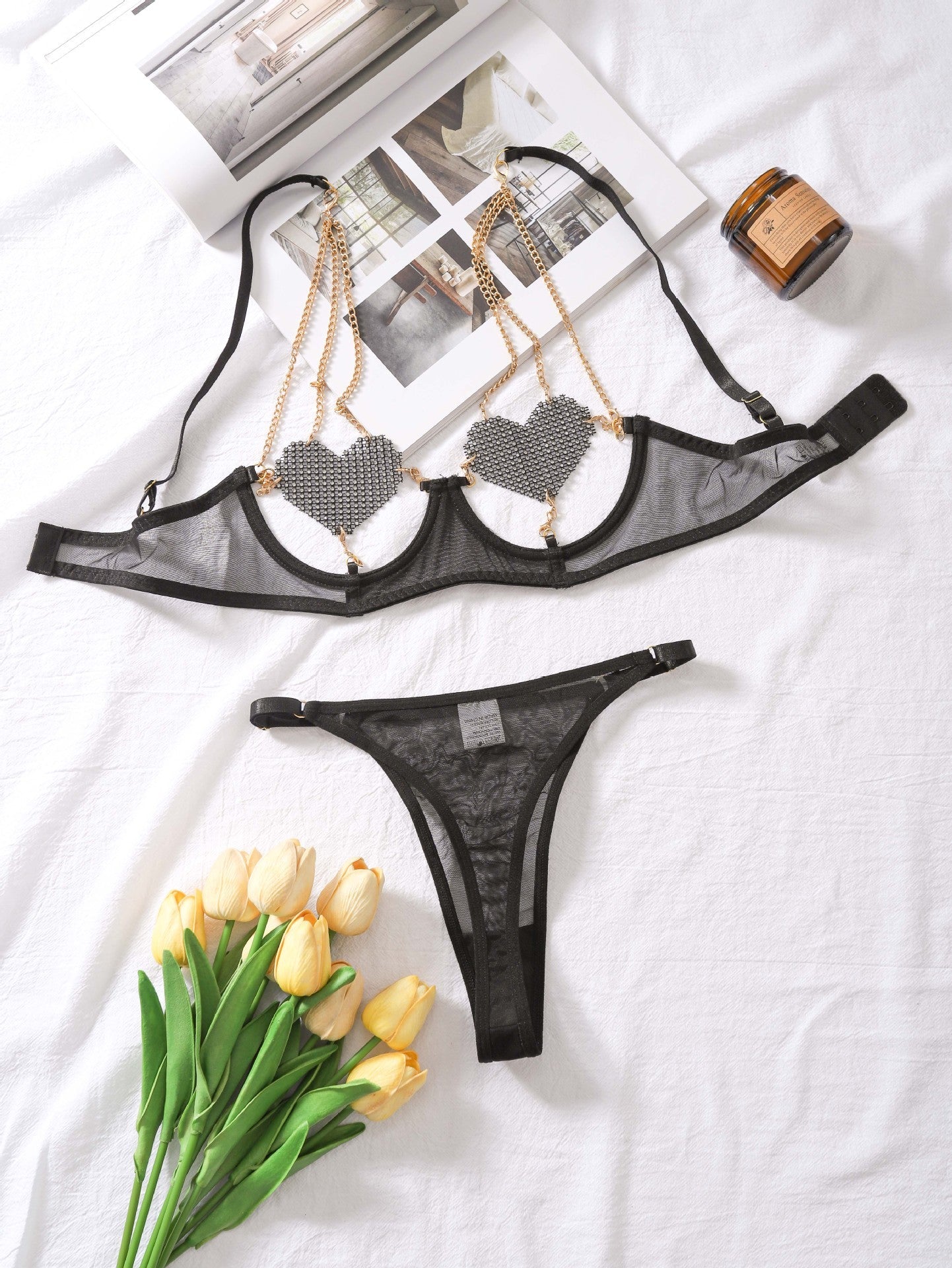 Heart Chain Sheer Soft Mesh Lingerie - gosundaymarket