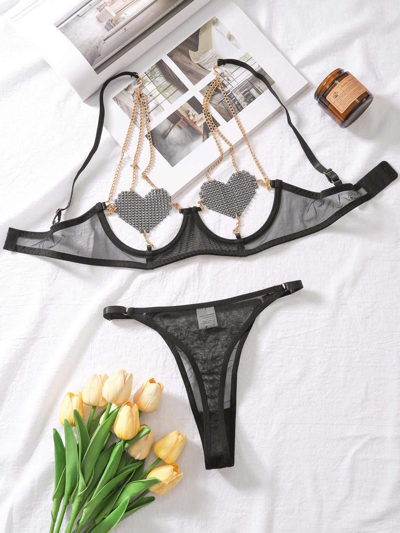 Heart Chain Sheer Soft Mesh Lingerie - gosundaymarket