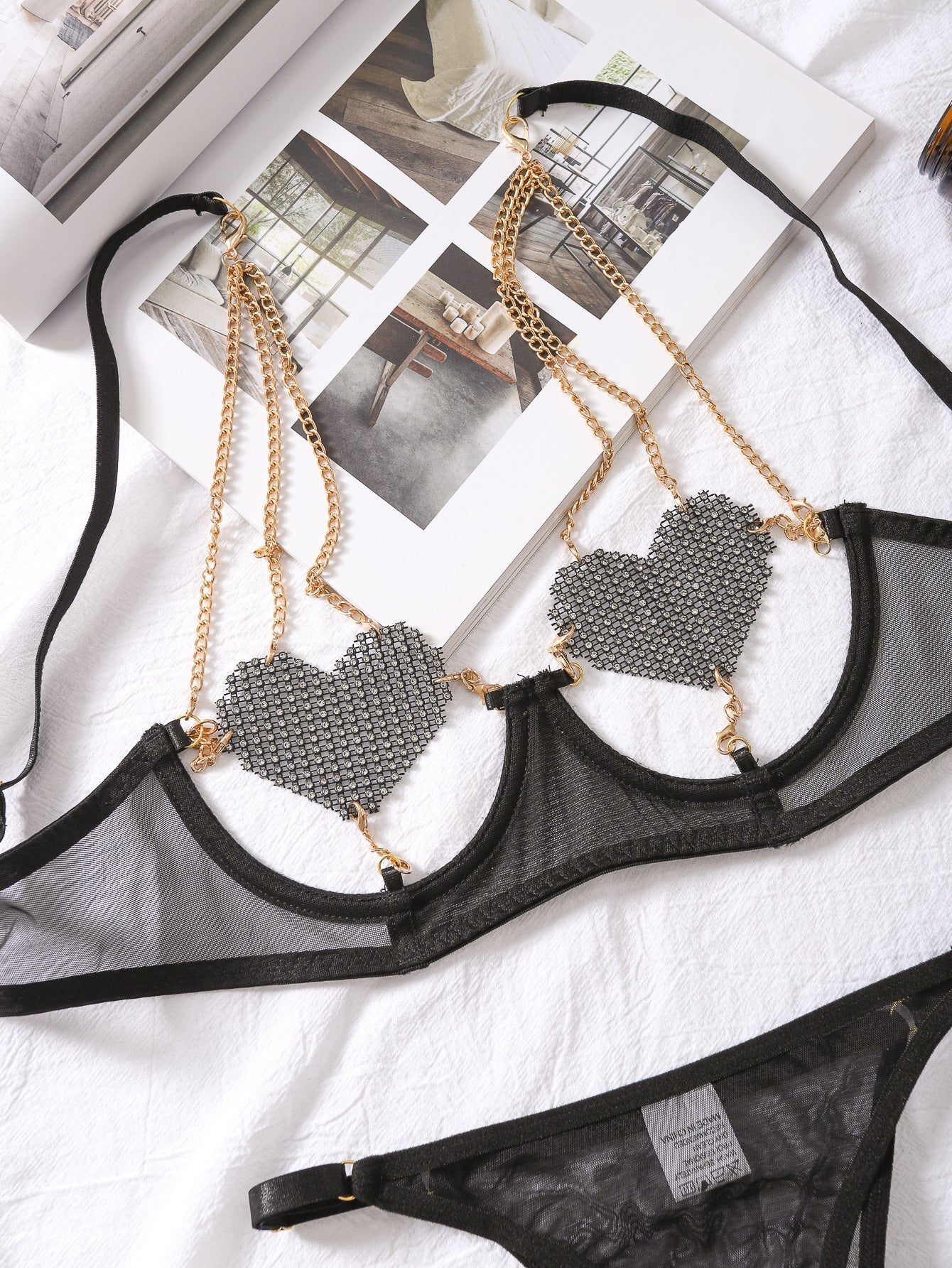 Heart Chain Sheer Soft Mesh Lingerie - gosundaymarket