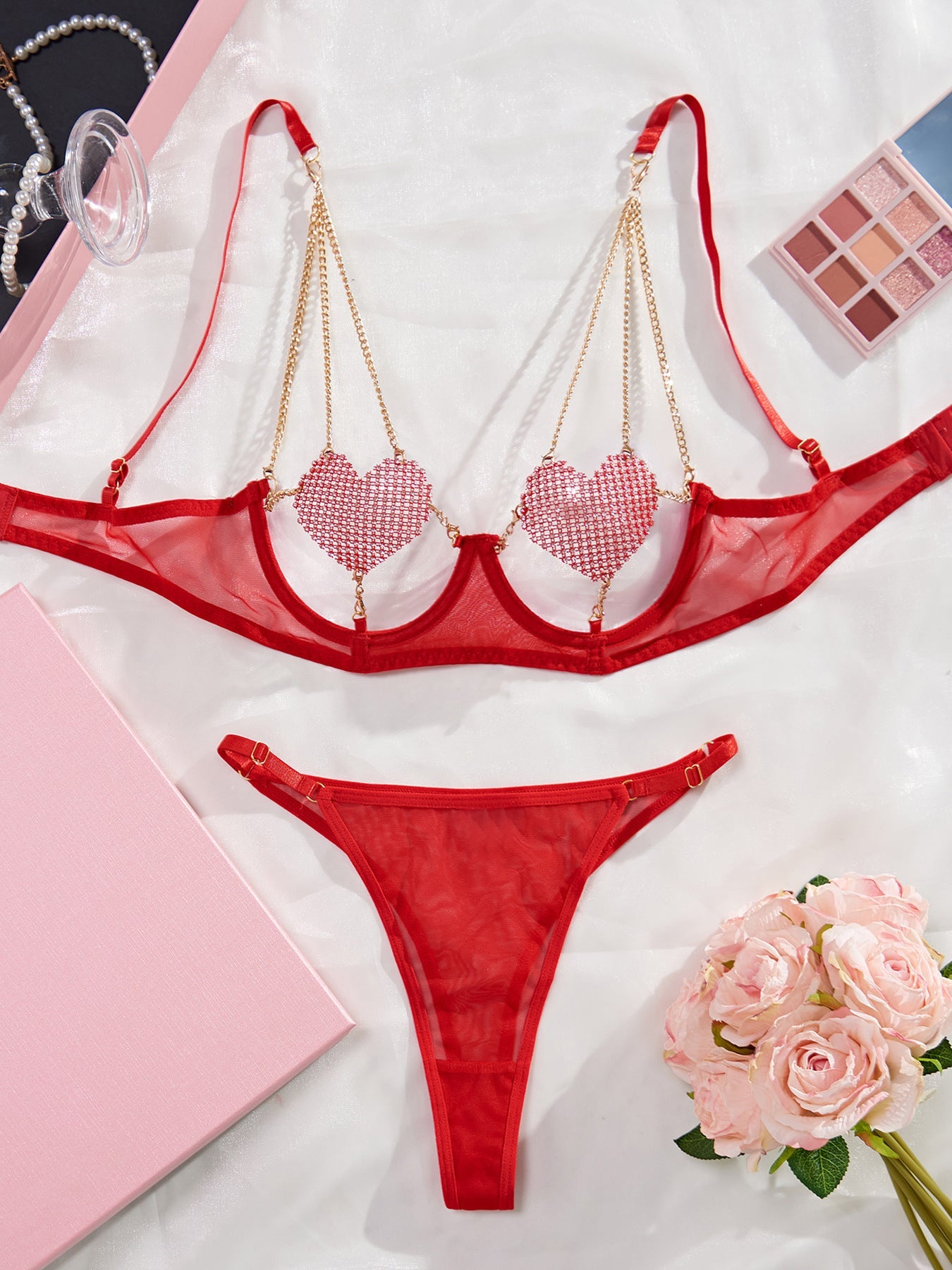 Heart Chain Sheer Soft Mesh Lingerie - gosundaymarket