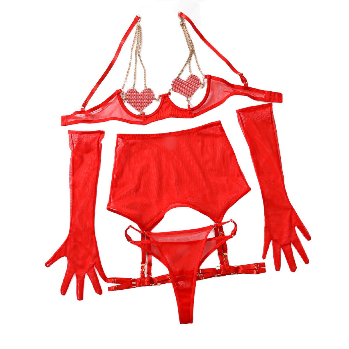 Heart Chain Sheer Soft Mesh Lingerie - gosundaymarket