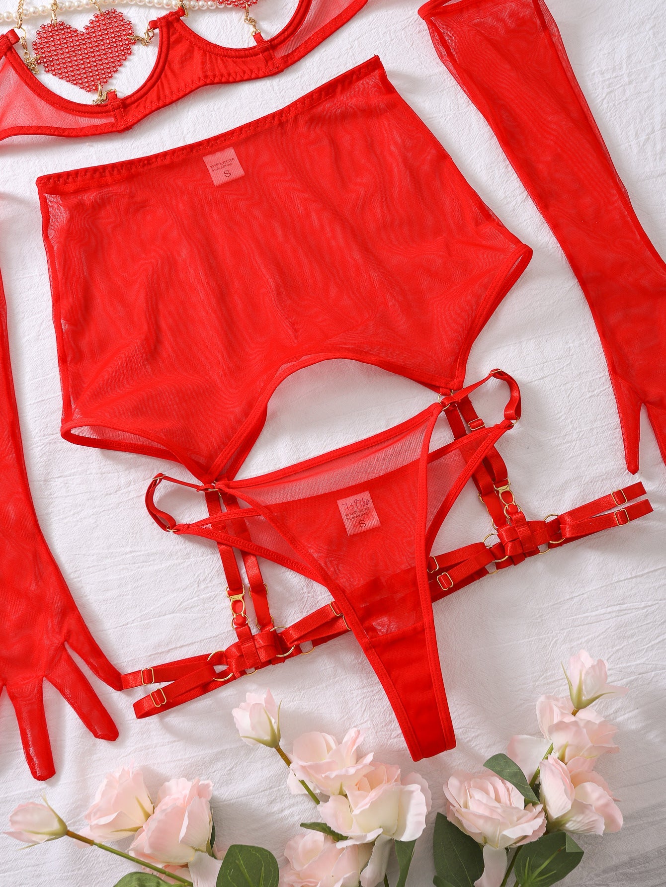 Heart Chain Sheer Soft Mesh Lingerie - gosundaymarket