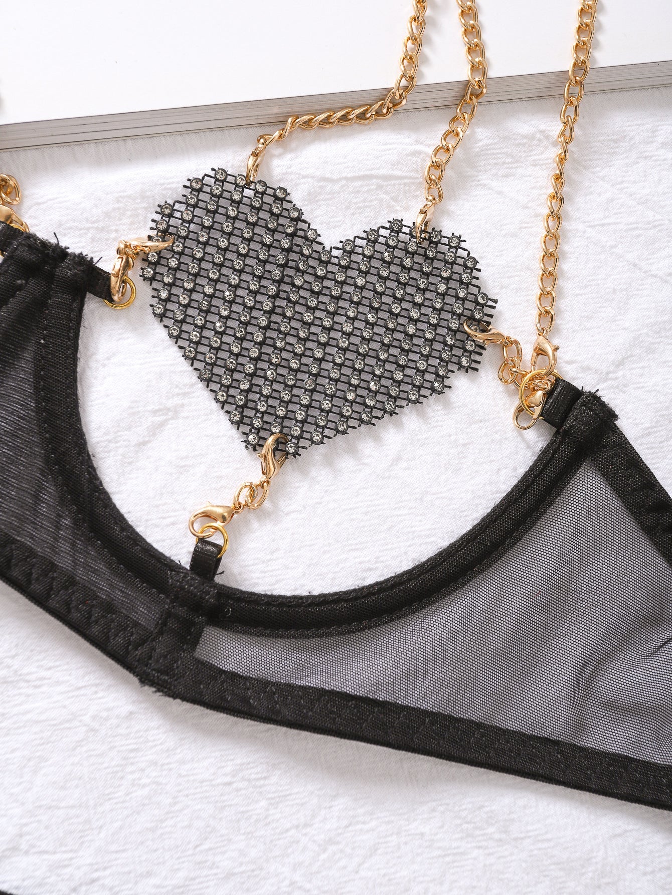 Heart Chain Sheer Soft Mesh Lingerie - gosundaymarket