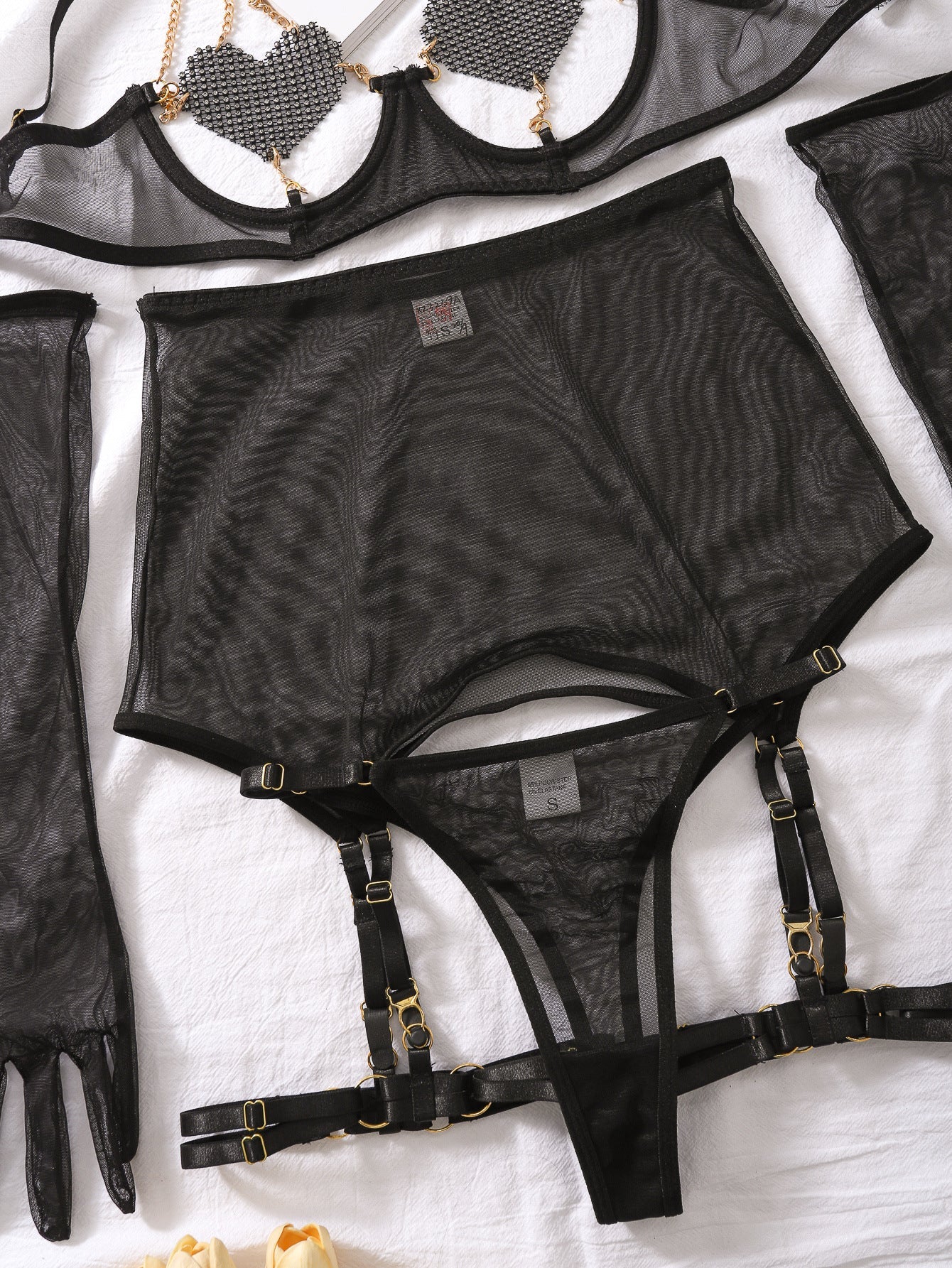 Heart Chain Sheer Soft Mesh Lingerie - gosundaymarket