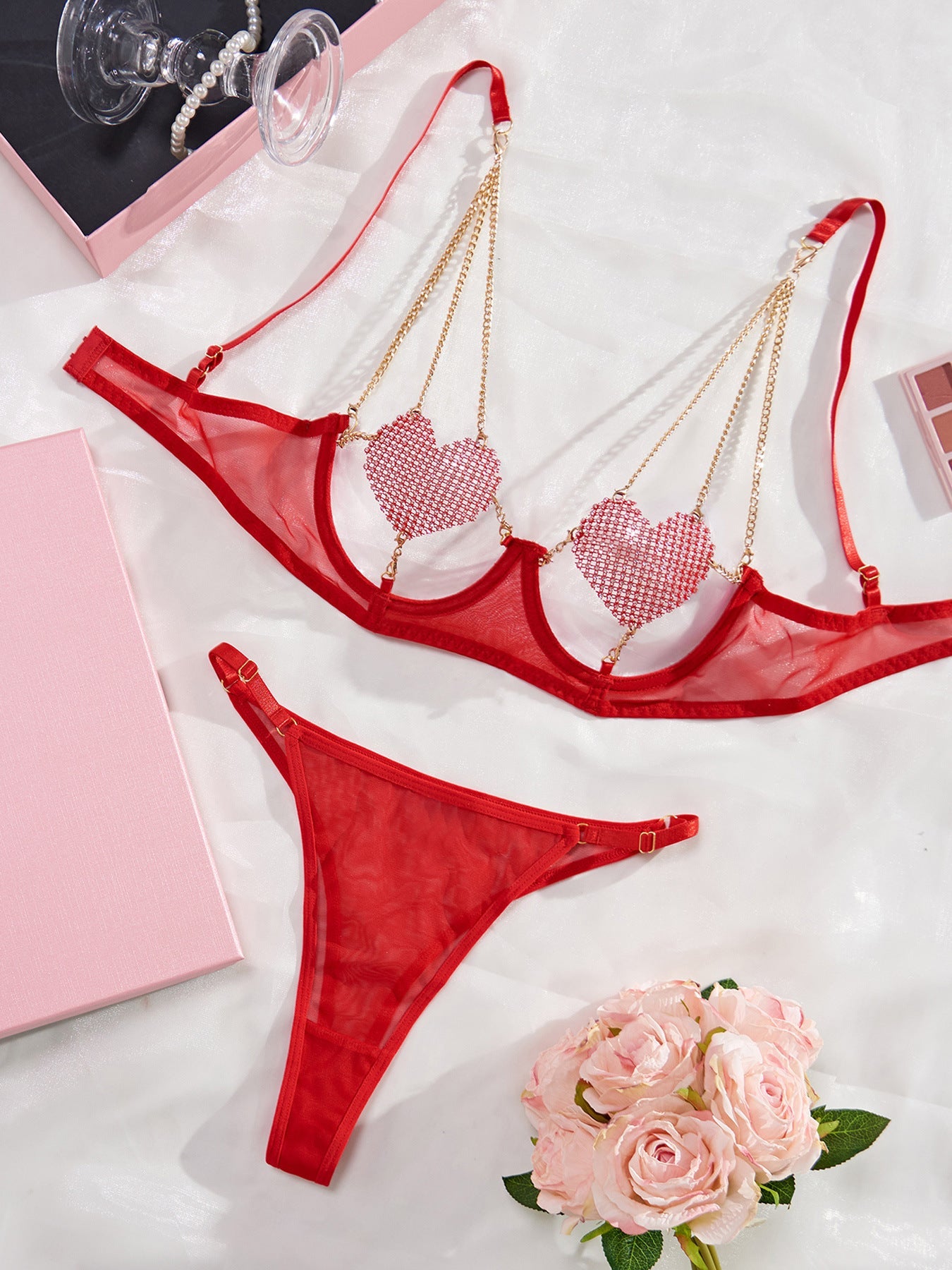 Heart Chain Sheer Soft Mesh Lingerie - gosundaymarket