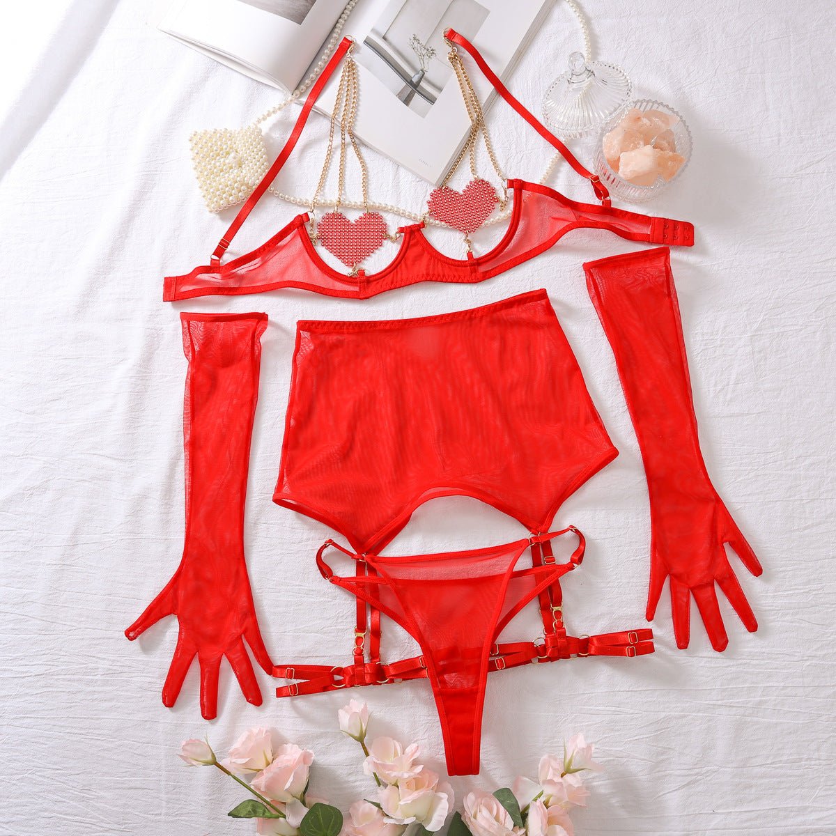 Heart Chain Sheer Soft Mesh Lingerie - gosundaymarket