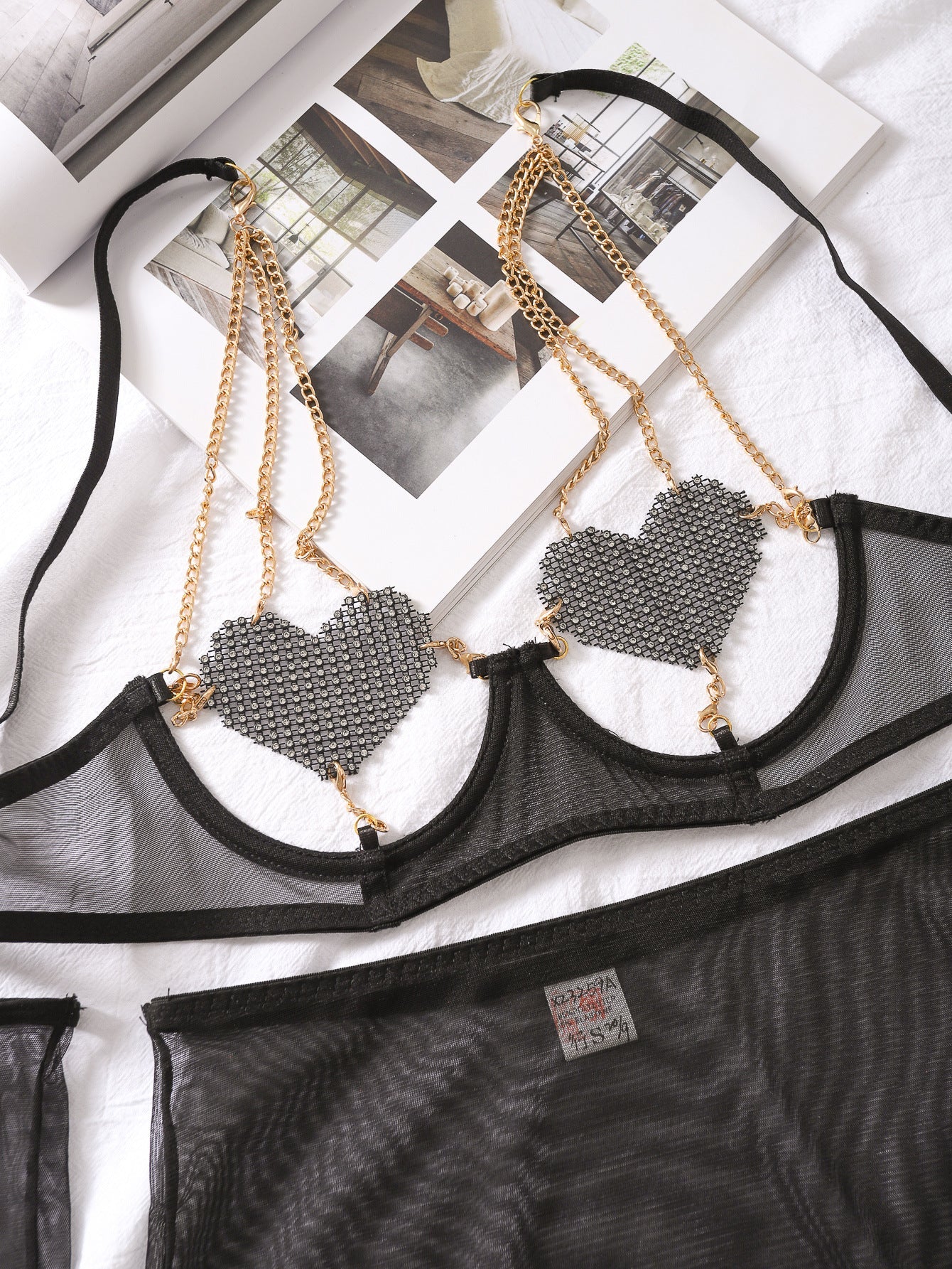 Heart Chain Sheer Soft Mesh Lingerie - gosundaymarket