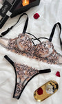 Leopard Print Sheer Embroidered Push - Up Lingerie Set - gosundaymarket