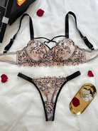 Leopard Print Sheer Embroidered Push - Up Lingerie Set - gosundaymarket