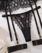 adjustable geometric lace garter belt flat lay detail