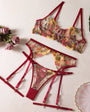 Multi - Color Floral Embroidered Lingerie Set - gosundaymarket