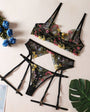 Multi - Color Floral Embroidered Lingerie Set - gosundaymarket