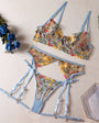 Multi - Color Floral Embroidered Lingerie Set - gosundaymarket