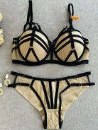 Full view of nude bra and thong set showing structure and balanced design