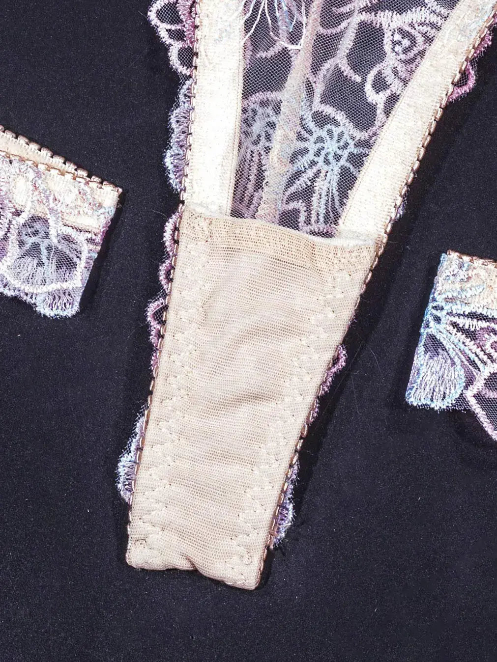 Purple lace panty featuring soft cotton gusset for comfort.