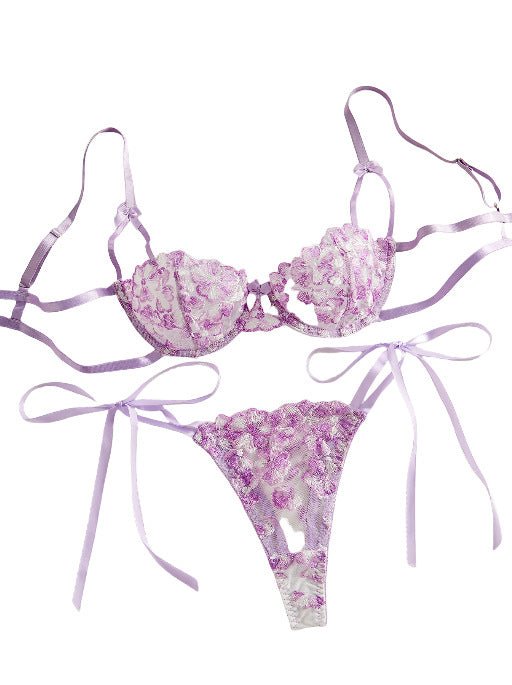 Petal Embroidered Floral Adjustable Bra Lingerie Set - gosundaymarket