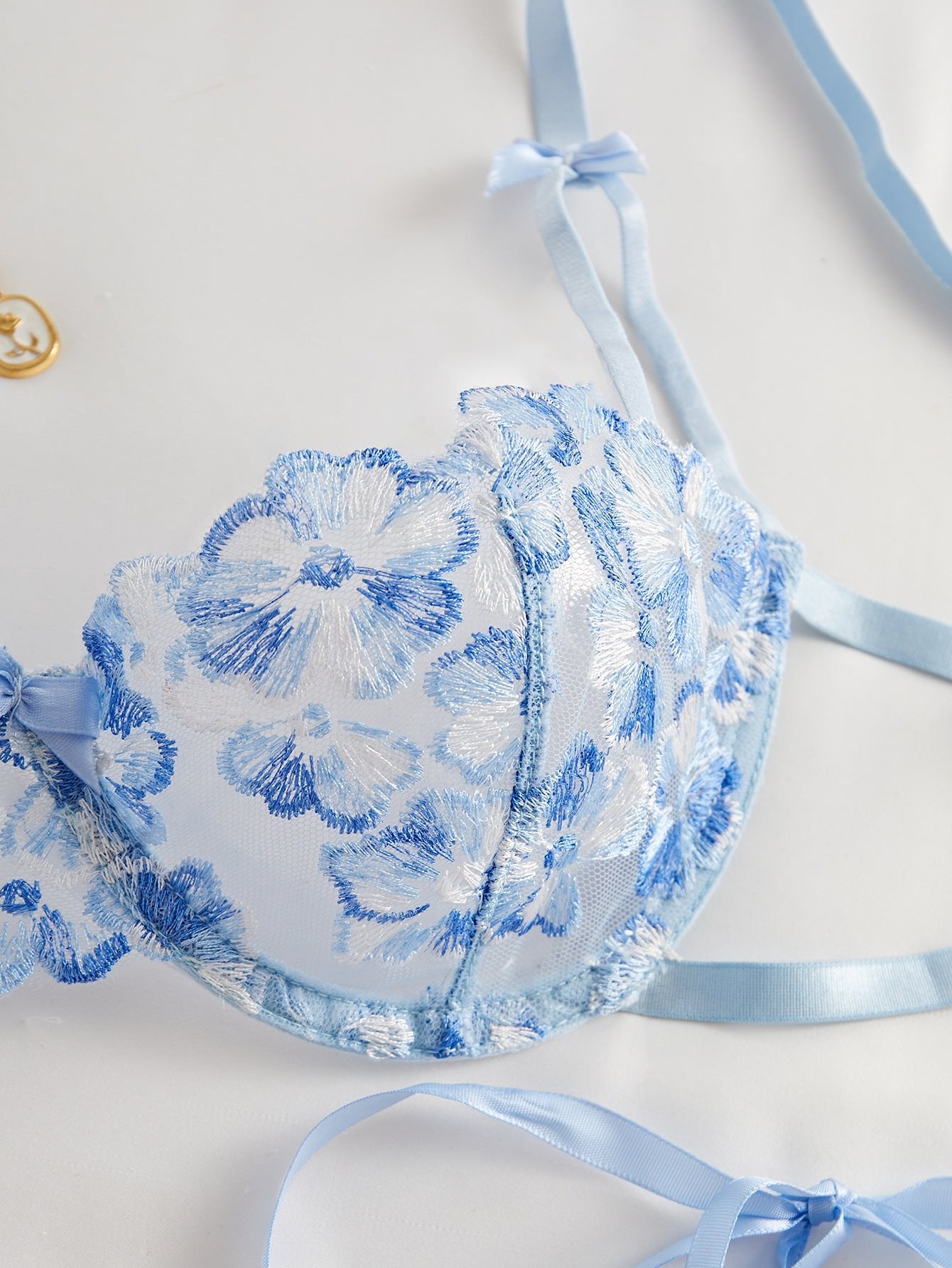 Petal Embroidered Floral Adjustable Bra Lingerie Set - gosundaymarket