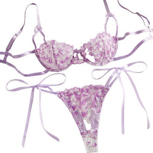 Petal Embroidered Floral Adjustable Bra Lingerie Set - gosundaymarket