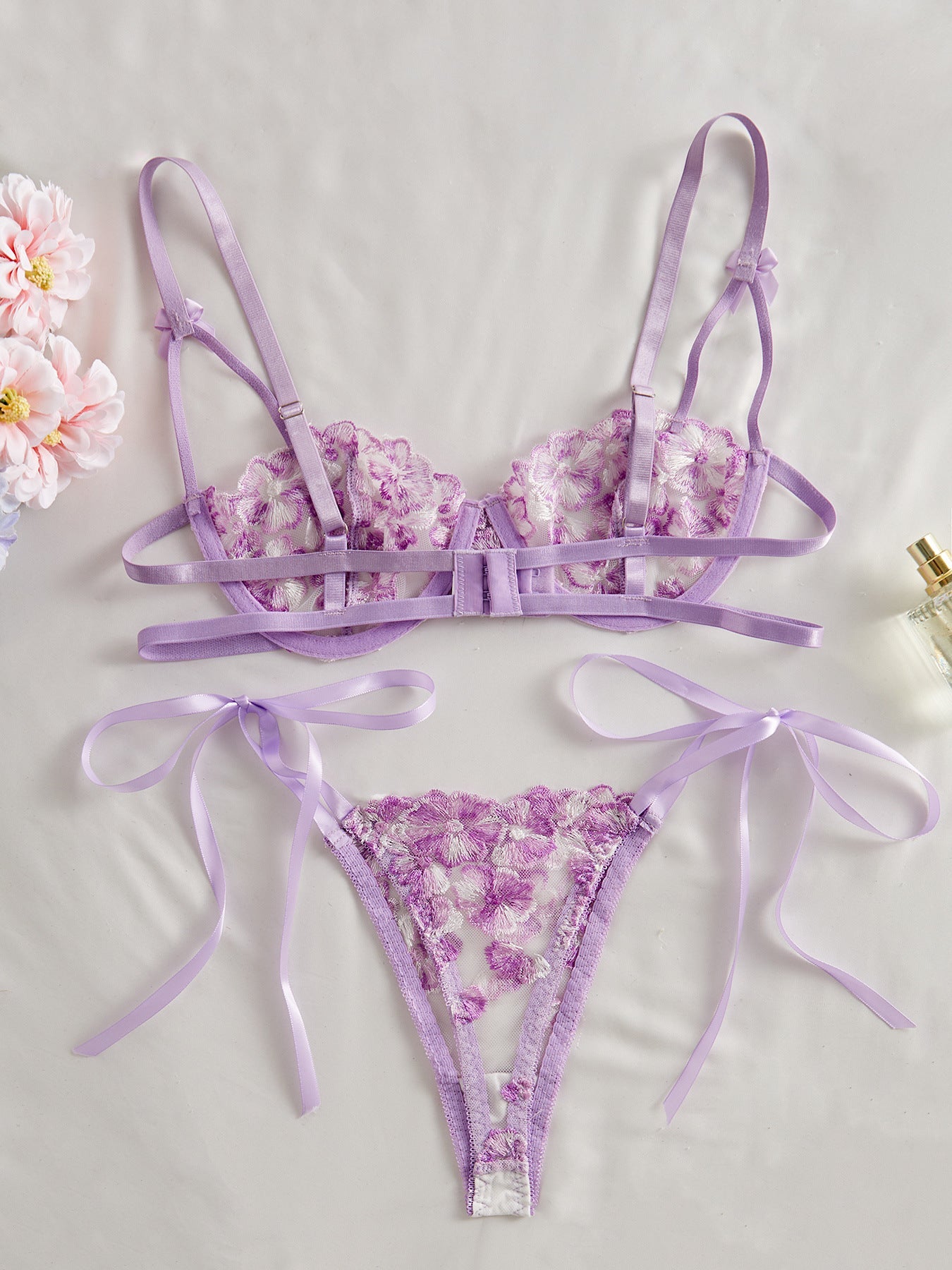 Petal Embroidered Floral Adjustable Bra Lingerie Set - gosundaymarket