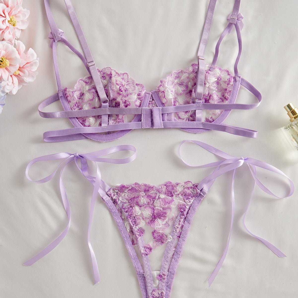 Petal Embroidered Floral Adjustable Bra Lingerie Set - gosundaymarket