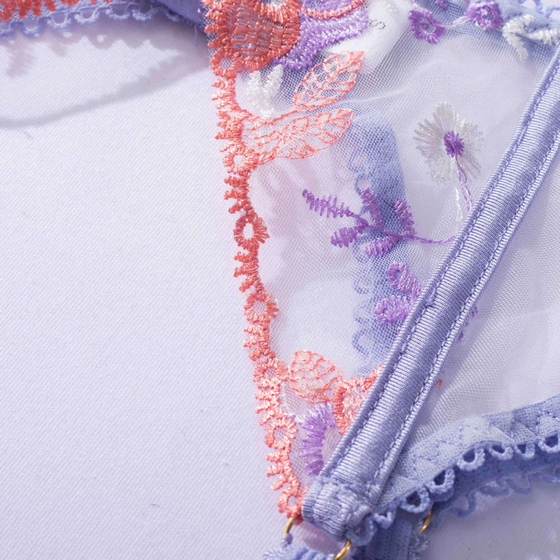 Purple Luxury Mesh Embroidered Lingerie Set - gosundaymarket