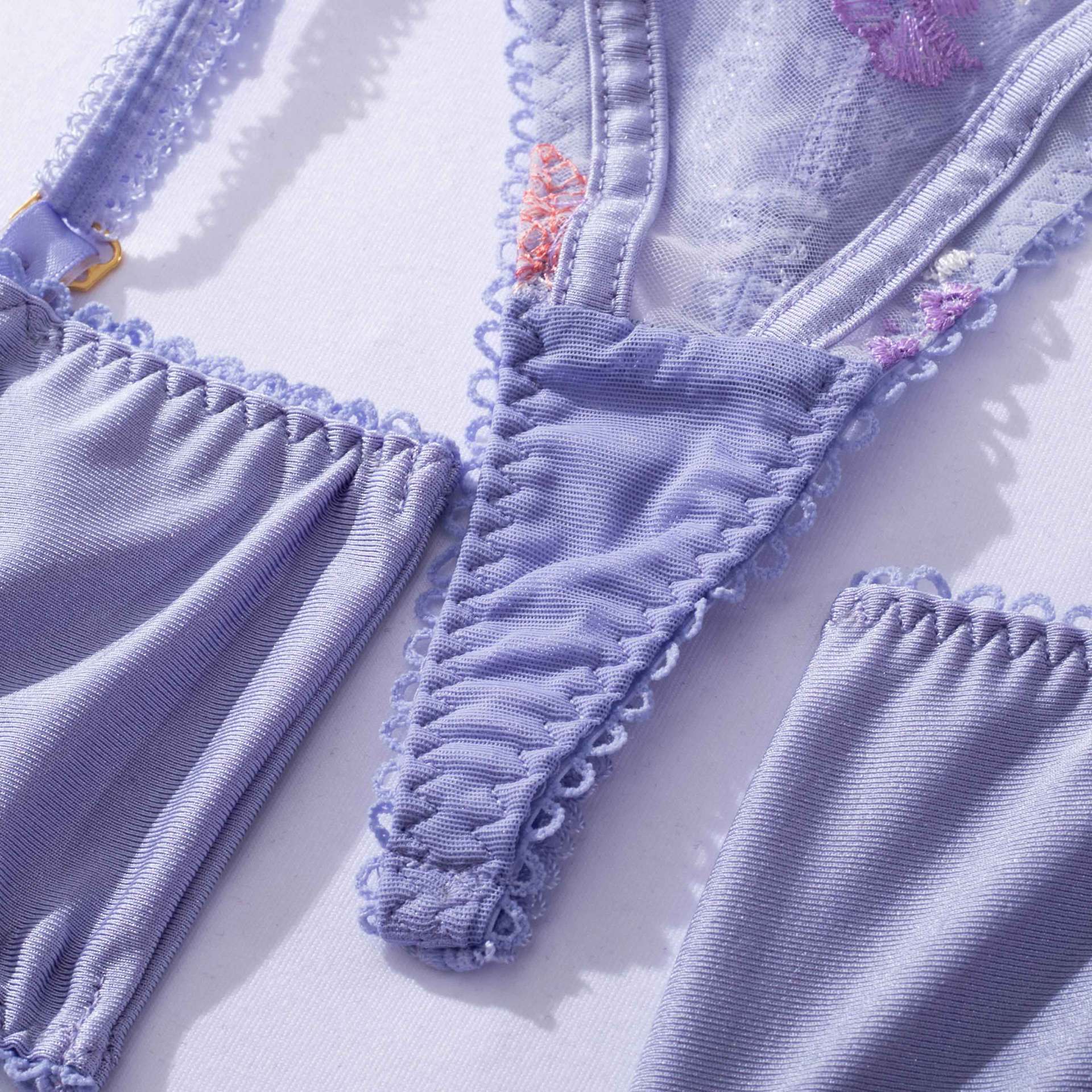 Purple Luxury Mesh Embroidered Lingerie Set - gosundaymarket