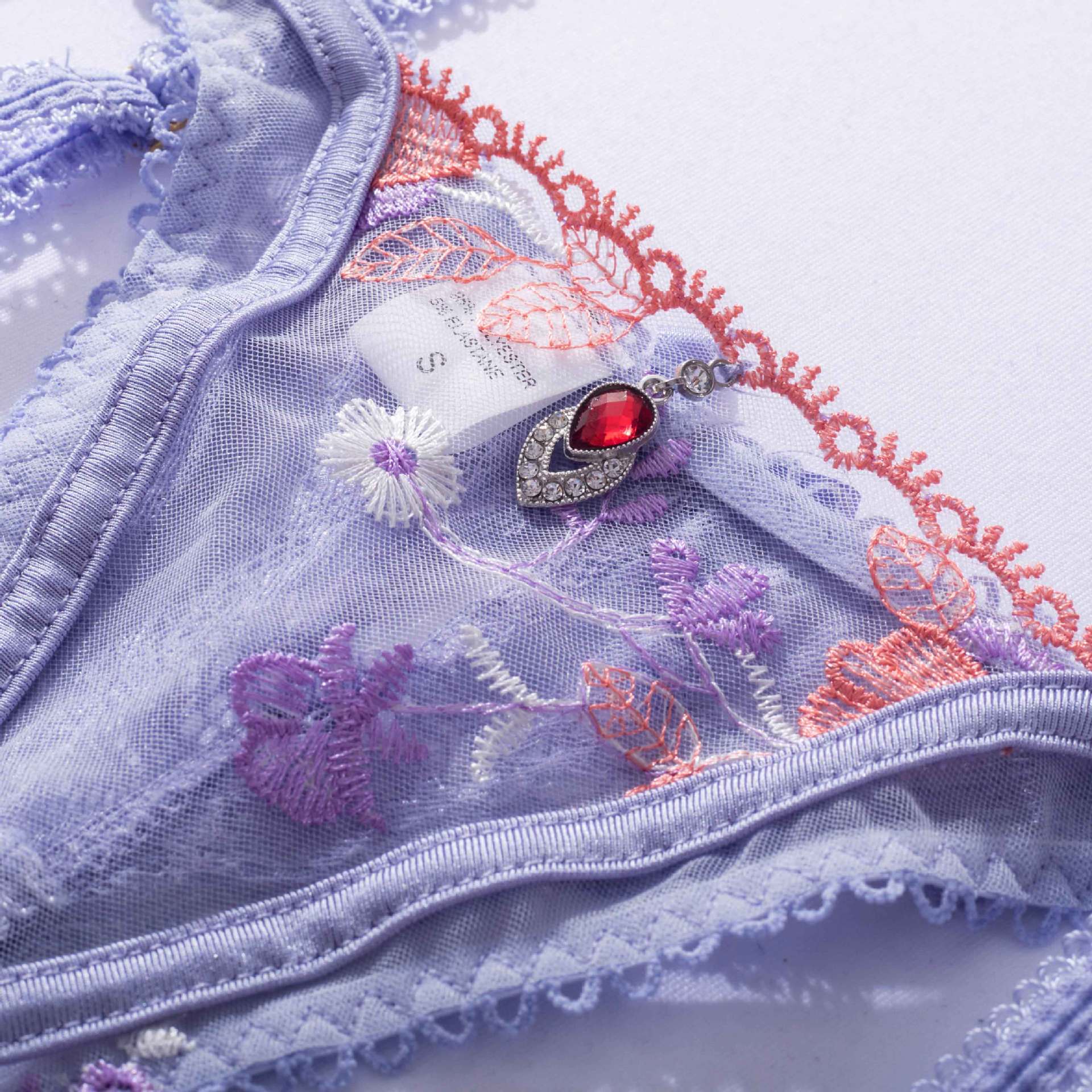 Purple Luxury Mesh Embroidered Lingerie Set - gosundaymarket