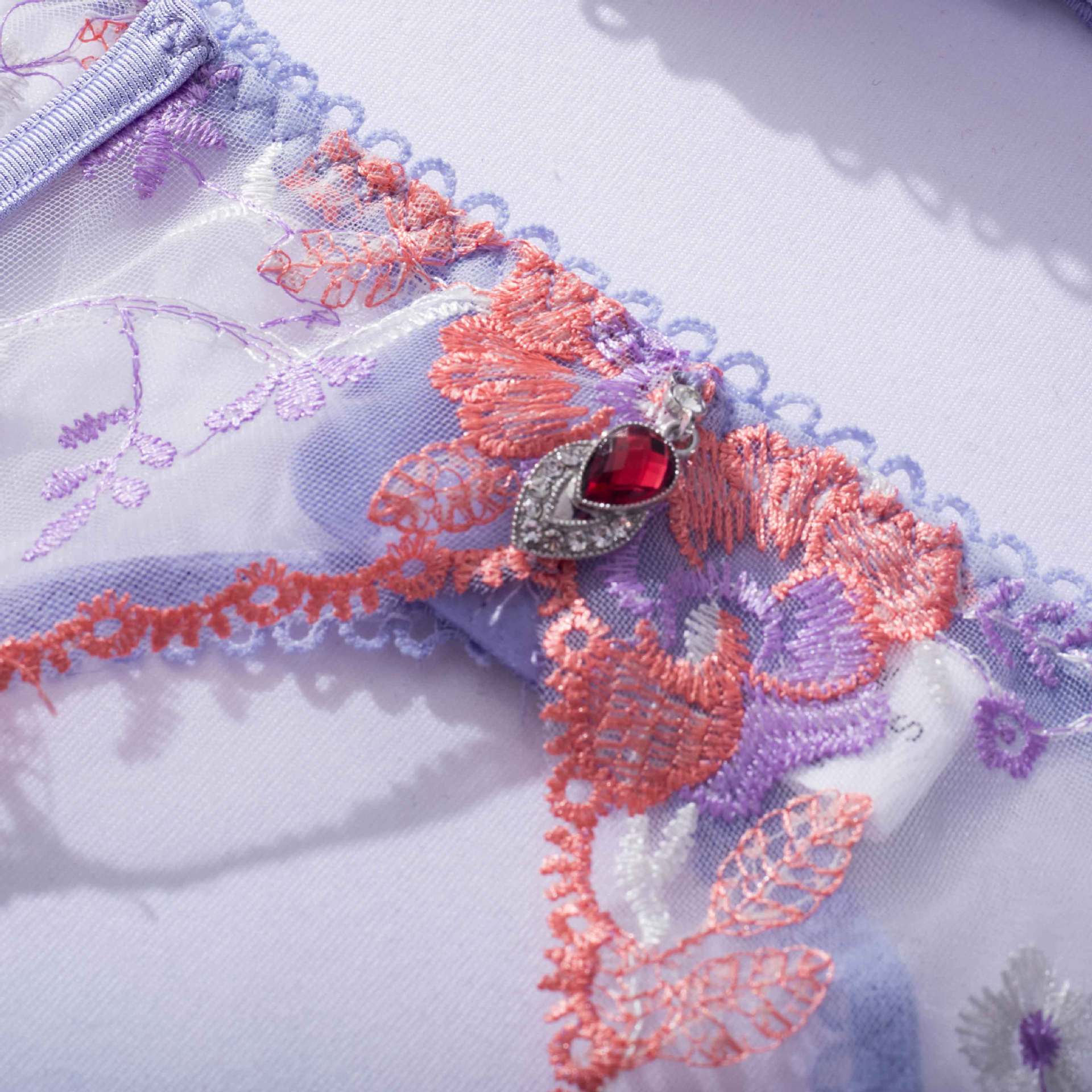 Purple Luxury Mesh Embroidered Lingerie Set - gosundaymarket