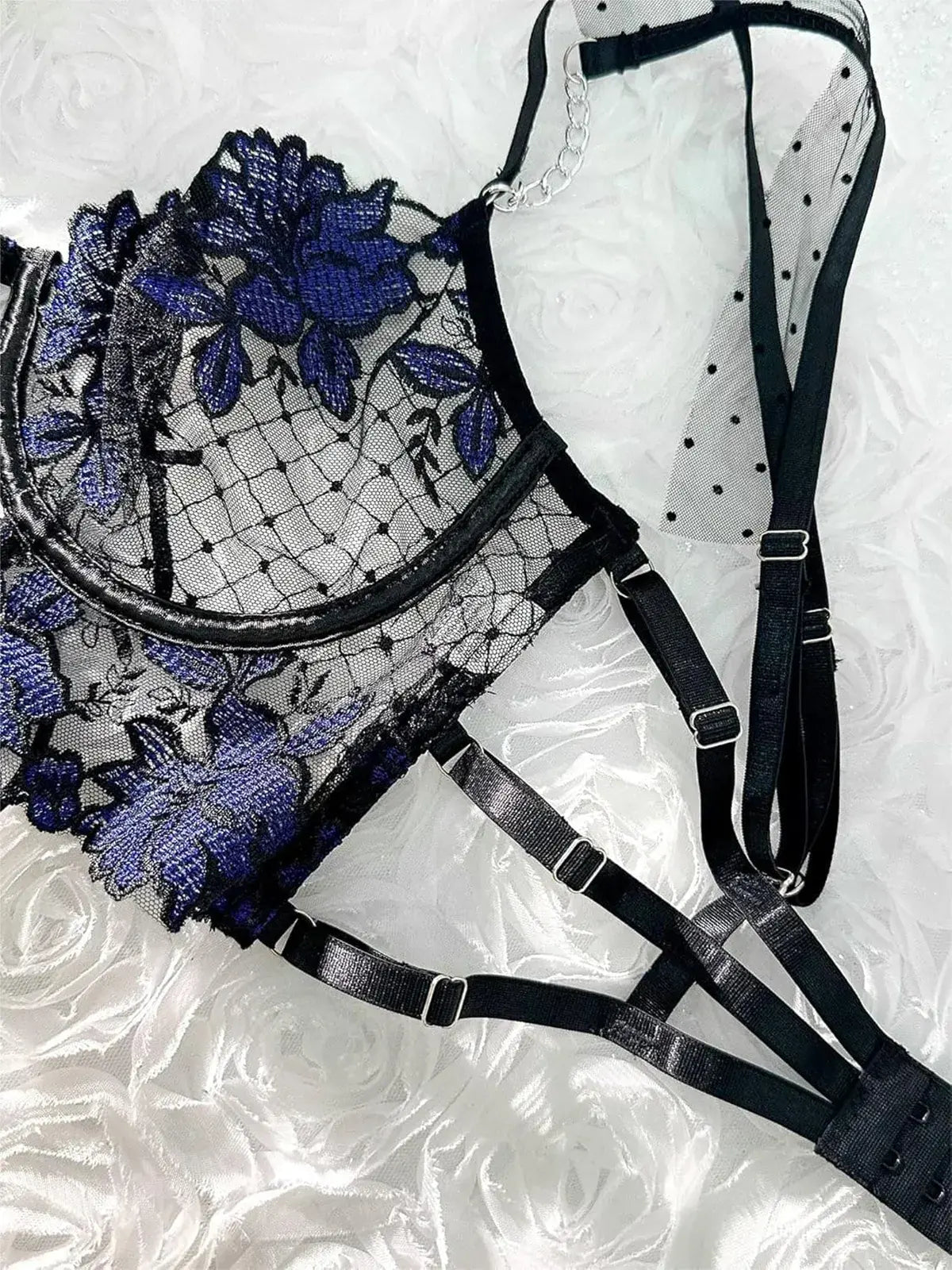 Black & Blue Midnight Bloom Lace Corset Set