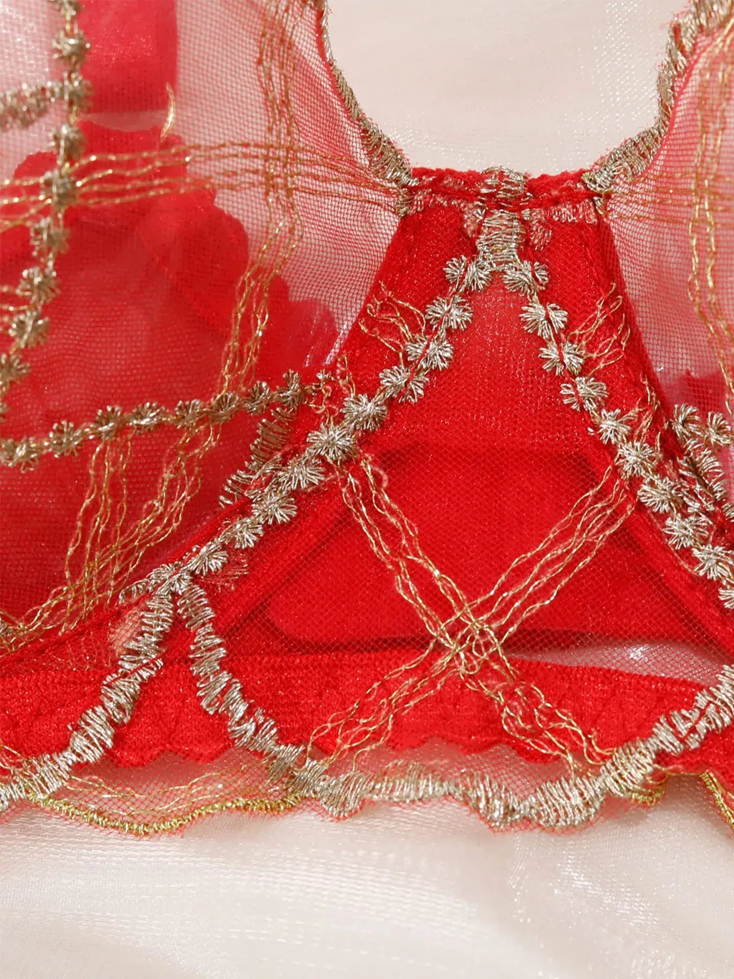 Crimson Flame red lace panty highlighting soft mesh lace texture.