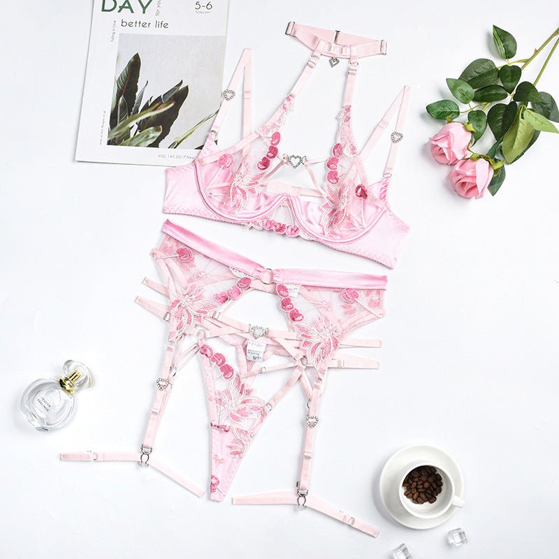 Sexy Embroidered Heart Diamond Lace Lingerie - gosundaymarket