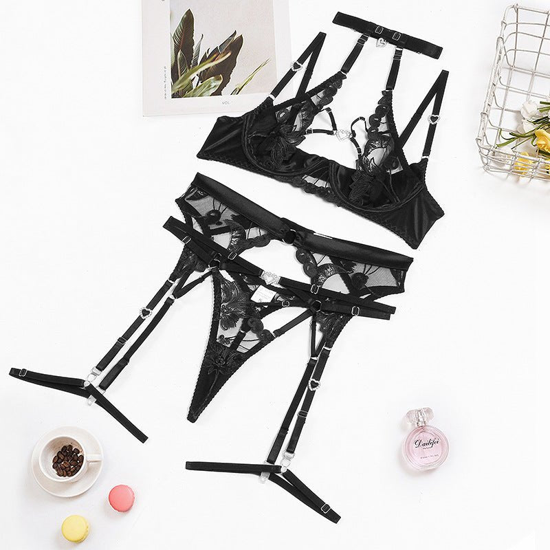 Sexy Embroidered Heart Diamond Lace Lingerie - gosundaymarket