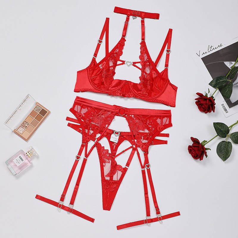 Sexy Embroidered Heart Diamond Lace Lingerie - gosundaymarket