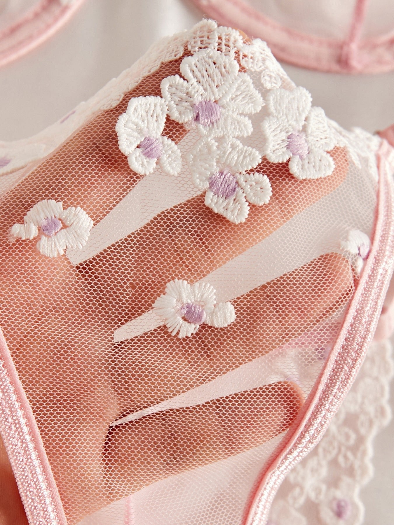 Sweet Floral Embroidered Sheer Mesh Push - Up Lingerie - gosundaymarket