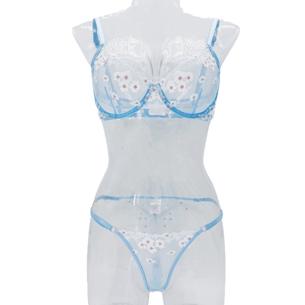 Sweet Floral Embroidered Sheer Mesh Push - Up Lingerie - gosundaymarket