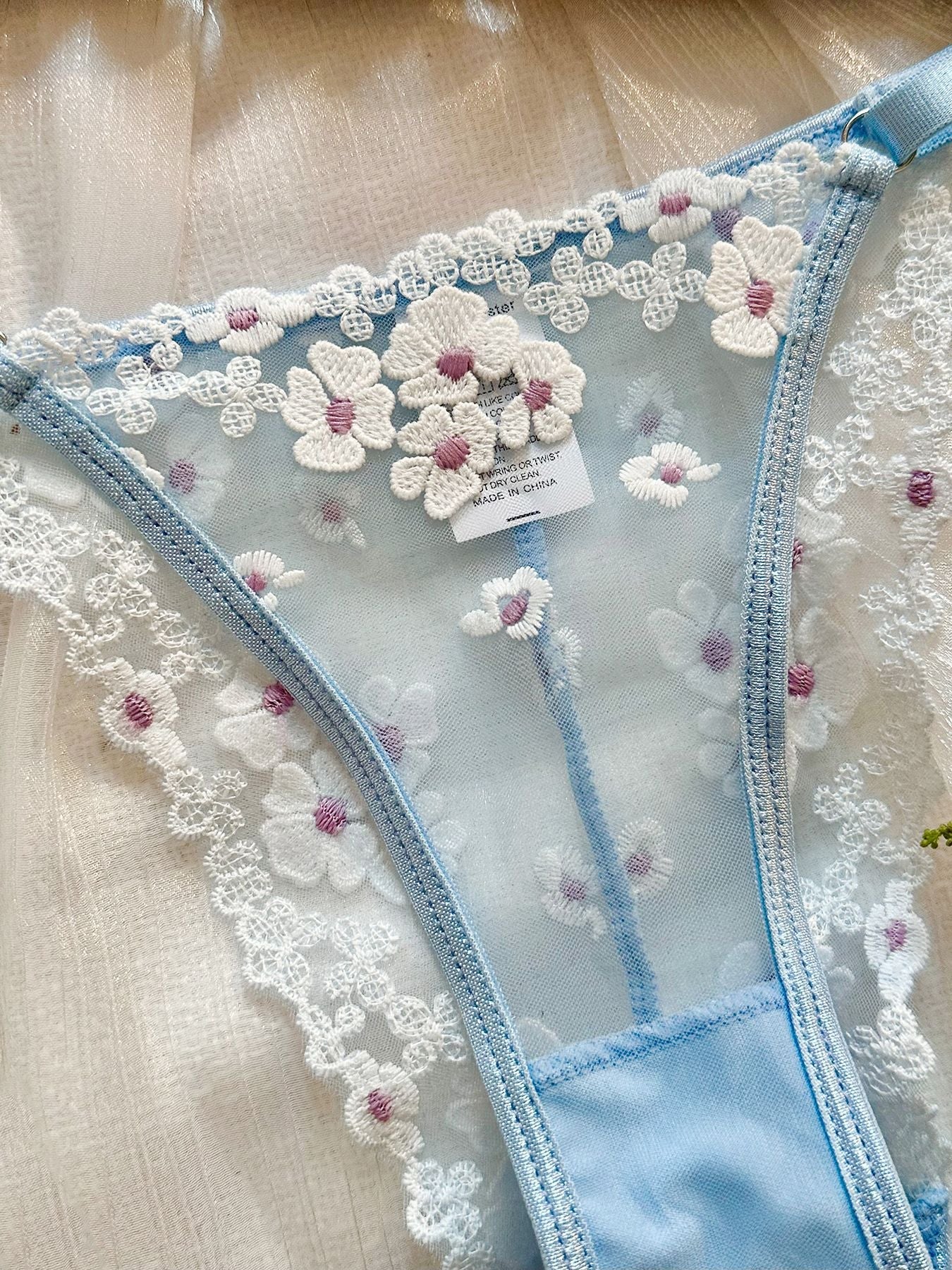 Sweet Floral Embroidered Sheer Mesh Push - Up Lingerie - gosundaymarket