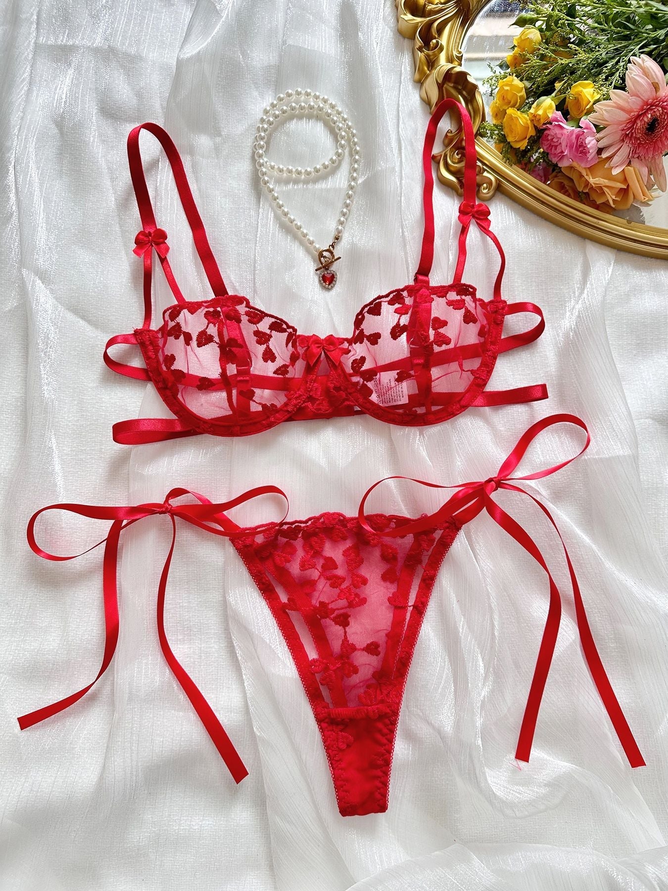 Sweetheart Sheer Embroidered Sexy Lingerie Set - gosundaymarket